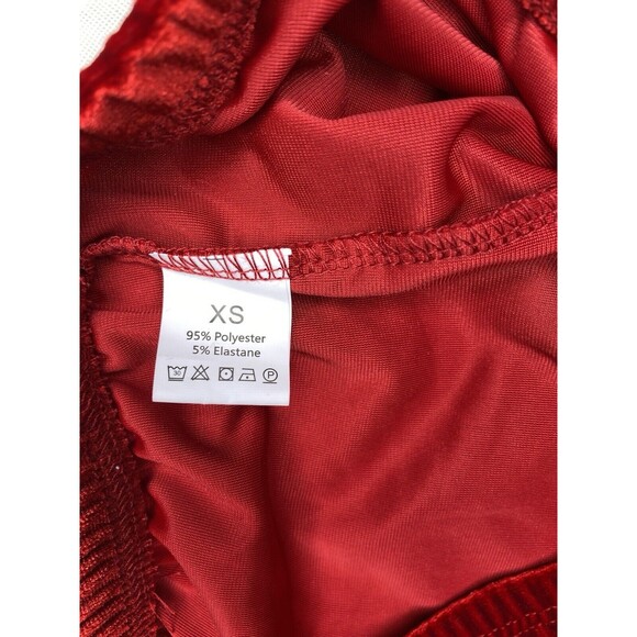 Christmas Velvet Halter Cami Top & Shorts Matching Set Womens XS Red White - Picture 7 of 8